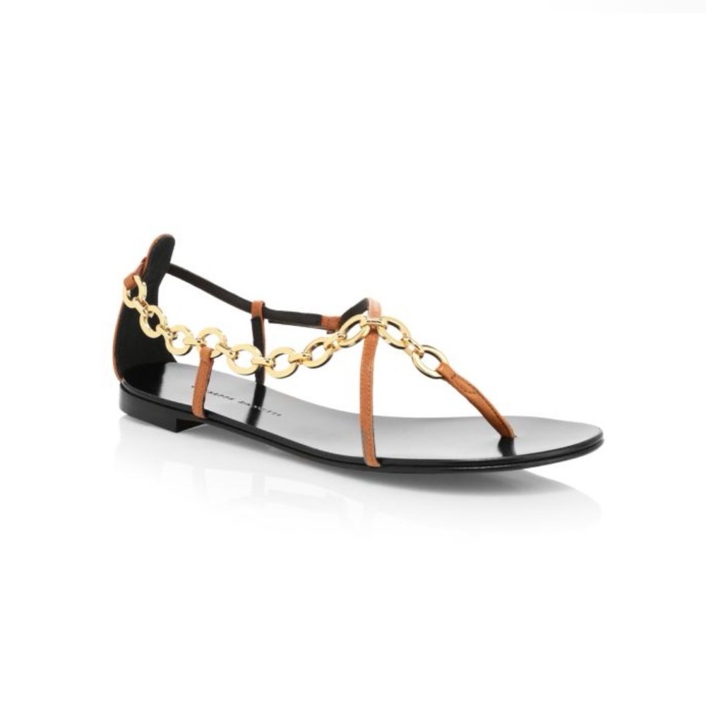 Giuseppe Zanotti Nuvrock Flat Chain-Trimmed Leather Sandals NIB Size 36